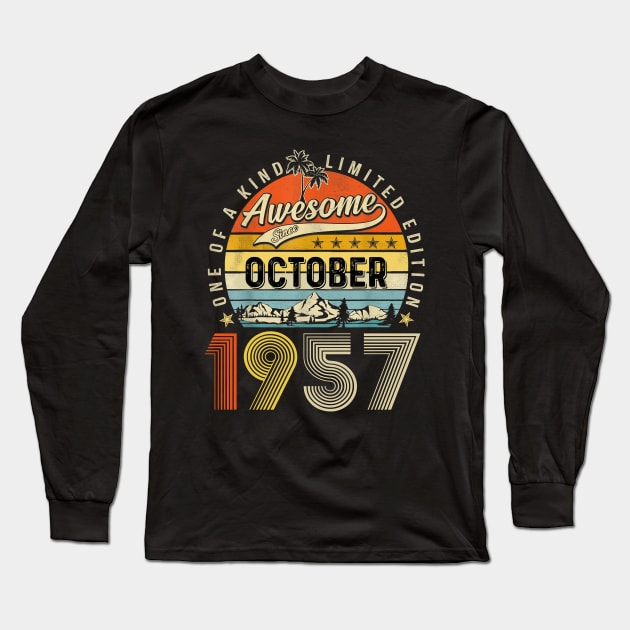 Awesome Since October 1957 Vintage 66th Birthday Long Sleeve T-Shirt by PlumleelaurineArt